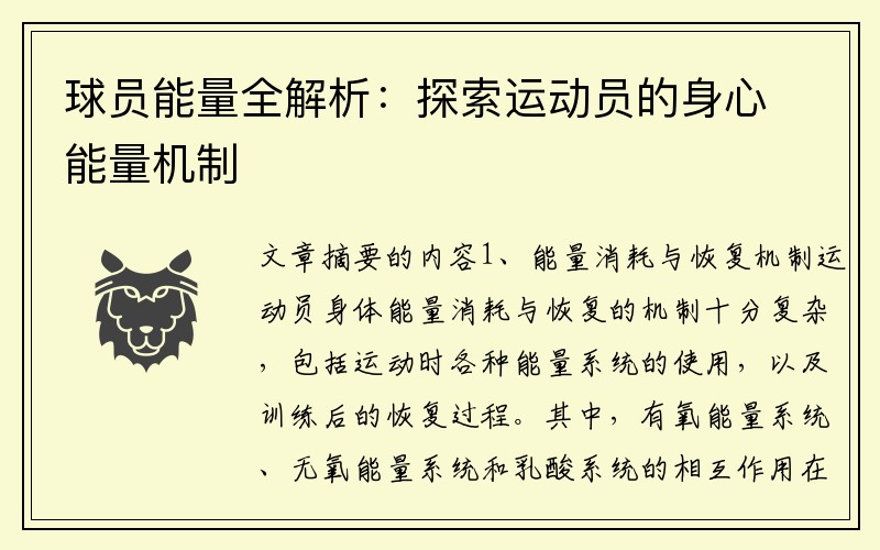 球员能量全解析：探索运动员的身心能量机制